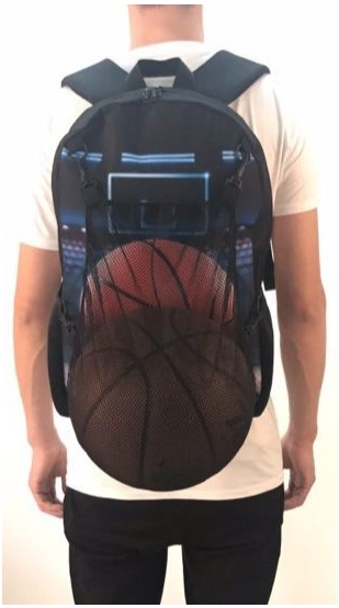 Backpack with ball-shoe holder and USB