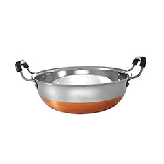 Stainless  Steel  Kadai -Frying pan ( With Copper Base for smooth heat Induction) - 11  Inch Dishwasher Safe and easy to clean