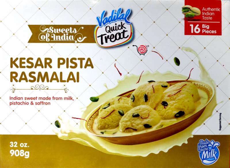 Vadilal Kesar Pista Rasmalai 16 Pieces - 908 Gms