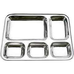 Super Shyne Stainless Steel Sectional Dinner plate with 5 Compartment , set of 4 plates