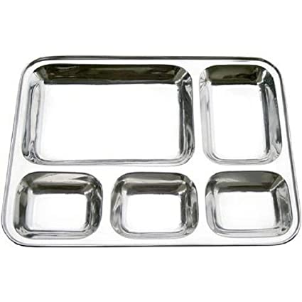 Super Shyne  Stainless Steel Sectional Dinner plate with 5 Compartment , set of 4 plates