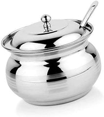 Super Shyne Stainless Steel  Ghee Pot -Storage Pot with Spoon for Oil Ghee, salt, tea, coffee, spices, dry fruits, sugar (1)